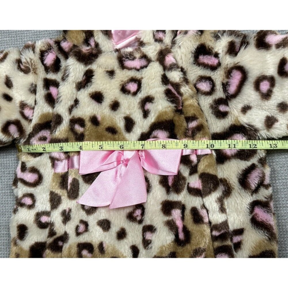 Baby Girls Leopard Print Faux Fur Hooded Bunting Suit 6/9M Satin Bow Lined - Picture 8 of 14